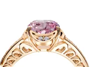 Floral Engagement Ring Setting for Fancy Pink Cushion Cut Center with Four Accent Clusters and Prong Head in Rose Gold