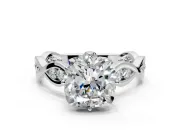 Solitaire Engagement Ring Setting for Cushion Cut Center with Accented Twist Band and Leaf Prong Head in Sterling Silver