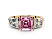 Channel-Set Engagement Ring Setting for Fancy Pink Asscher Cut Center with Baguette Band and Prong Head in Yellow Gold