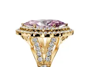 Double Halo Engagement Ring Setting for Fancy Pink Marquise Center with Narrow Pave Split Shank and Prong Head in Yellow Gold