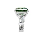 Bar-Set Engagement Ring Setting for Fancy Green Princess Cut Center with Tapered Baguette Accents and Prong Head in White Gold