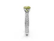 Solitaire Engagement Ring Setting for Fancy Yellow Cushion Cut Center with Domed Multi-Row Pave Band and Prong Head in Platinum