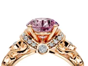 Solitaire Engagement Ring Setting for Fancy Pink Round Cut Center with Filigree Band and Prong Head in Rose Gold