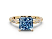 Solitaire Engagement Ring Setting for Fancy Blue Princess Cut Center with Channel Accents and Prong Head in Yellow Gold