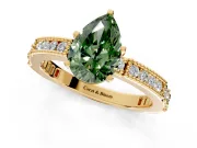 Solitaire Engagement Ring Setting for Fancy Green Pear-Shaped Center with Milgrain-Edged Pave Band and Prong Head in Yellow Gold