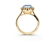Starburst Halo Engagement Ring Setting for Fancy Blue Asscher Cut Center with Thin Round-Wire Band and Prong Head in Yellow Gold