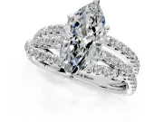Solitaire Engagement Ring Setting for Marquise Center with Woven 3-Strand Pave Band and Prong Head in Sterling Silver