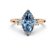 3 Stone Engagement Ring Setting for Fancy Blue Marquise Center with Wide Plain Band and Prong Head in Rose Gold