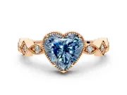 Milgrain Bezel Engagement Ring Setting for Fancy Blue Heart-Shaped Center with Marquise Stations and Bezel Head in Rose Gold