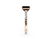 Baguette Engagement Ring Setting for Fancy Black Emerald Cut Center with Alternating Bar-Set Band and Prong Head in Rose Gold