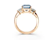 3 Stone Engagement Ring Setting for Fancy Blue Asscher Cut Center with Matching Side Accents and Prong Head in Rose Gold
