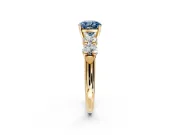 5 Stone Engagement Ring Setting for Fancy Blue Cushion Cut Center with Graduated Accents and Prong Head in Yellow Gold
