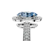 Milgrain Halo Engagement Ring Setting for Fancy Blue Oval Center with Three-Sided Pave Band and Prong Head in Sterling Silver