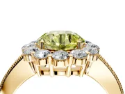 Halo Engagement Ring Setting for Fancy Yellow Round Cut Center with Milgrain Channel Band and Prong Head in Yellow Gold