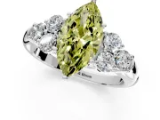 Cluster Engagement Ring Setting for Fancy Yellow Marquise Center with Round Cut Accent Frame and Prong Head in Platinum