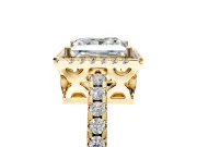 Accent Halo Engagement Ring Setting for Princess Cut Center with Full-Length Pave Band and Prong Head in Yellow Gold