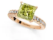 Solitaire Engagement Ring Setting for Fancy Yellow Princess Cut Center with Single Row Accent Band and Prong Head in Rose Gold