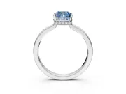 Hidden Halo Engagement Ring Setting for Fancy Blue Cushion Cut Center with Wide Flat Plain Band and Prong Head in White Gold
