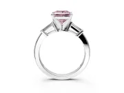 3 Stone Engagement Ring Setting for Fancy Pink Princess Cut Center with Channel Baguette Accents and Prong Head in Platinum