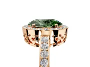 Halo Engagement Ring Setting for Fancy Green Oval Center with Heart-Shaped Openwork, Pave Band and Prong Head in Rose Gold