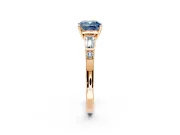 Bar-Set Engagement Ring Setting for Fancy Blue Cushion Cut Center with Tapered Baguette Accents and Prong Head in Rose Gold