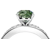 Solitaire Engagement Ring Setting for Fancy Green Cushion Cut Center with Channel-Set Accents and Prong Head in White Gold