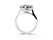 Single Halo Engagement Ring Setting for Fancy Pink Cushion Cut Center with Corner Claws, Plain Band and Prong Head in Sterling Silver