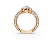 Milgrain Halo Engagement Ring Setting for Pear-Shaped Center with Wide Pave Band and Prong Head in Rose Gold