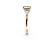 3 Stone Engagement Ring Setting for Fancy Green Princess Cut Center with Tapered Baguettes, Plain Band and Prong Head in Rose Gold