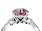 Leaf Motif Engagement Ring Setting for Fancy Pink Round Cut Center with Pave Band and Prong Head in Platinum