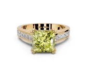 Solitaire Engagement Ring Setting for Fancy Yellow Princess Cut Center with Channel Band and Double Claw Prong Head in Yellow Gold