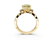 3 Stone Engagement Ring Setting for Fancy Yellow Princess Cut Center with Pave Twist Band and Prong Head in Yellow Gold