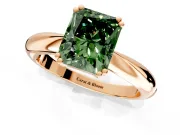 Solitaire Engagement Ring Setting for Fancy Green Radiant Cut Center with Reverse Tapered Band and Prong Head in Rose Gold