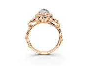 Halo Engagement Ring Setting for Marquise Center with Open Scroll Shoulders and Prong Head in Rose Gold