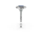 Halo Engagement Ring Setting for Fancy Blue Asscher Cut Center with Milgrain Frame, Pave Band and Prong Head in Sterling Silver