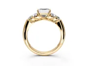 Cluster Engagement Ring Setting for Asscher Cut Center with Round Cut Accent Frame and Prong Head in Yellow Gold