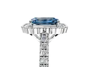 Milgrain Floral Halo Engagement Ring Setting for Fancy Blue Emerald Cut Center with Pave Band and Prong Head in White Gold