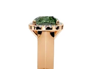 Halo Engagement Ring Setting for Fancy Green Cushion Cut Center with Knife Ridge Cathedral Band and Prong Head in Rose Gold
