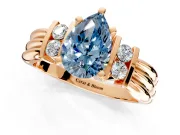 Solitaire Engagement Ring Setting for Fancy Blue Pear-Shaped Center with Grooved Bar Accent Band and Prong Head in Rose Gold