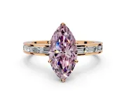 Solitaire Engagement Ring Setting for Fancy Pink Marquise Center with Channel Baguette Band and Prong Head in Rose Gold