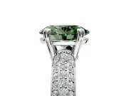Solitaire Engagement Ring Setting for Fancy Green Oval Center with Multi-Row Pave Accents and Basket Head in Sterling Silver