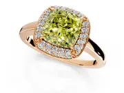 Halo Engagement Ring Setting for Fancy Yellow Cushion Cut Center with Plain Tapered Band and Prong Head in Rose Gold