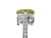 Cathedral Engagement Ring Setting for Fancy Yellow Emerald Cut Center with Antique-Style Pave Band and Prong Head in White Gold