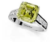 Solitaire Engagement Ring Setting for Fancy Yellow Asscher Cut Center with Round Cut Channel Band and Prong Head in Platinum