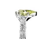 Baguette Engagement Ring Setting for Fancy Yellow Pear-Shaped Center with Alternating Bar-Set Band and Prong Head in Platinum