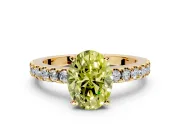 Solitaire Engagement Ring Setting for Fancy Yellow Oval Center with Single Row Accent Band and Prong Head in Yellow Gold