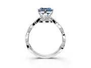 Solitaire Engagement Ring Setting for Fancy Blue Asscher Cut Center with Accented Twist Band and Leaf Prong Head in Platinum