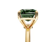 Minimalist Solitaire Engagement Ring Setting for Fancy Green Asscher Cut Center with Thin Band and Prong Head in Yellow Gold
