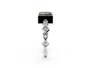 Milgrain Bezel Engagement Ring Setting for Fancy Green Princess Cut Center with Marquise Stations and Bezel Head in Sterling Silver