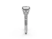 Engraved Engagement Ring Setting for Asscher Cut Center with Milgrain Pave Band and Prong Head in Platinum